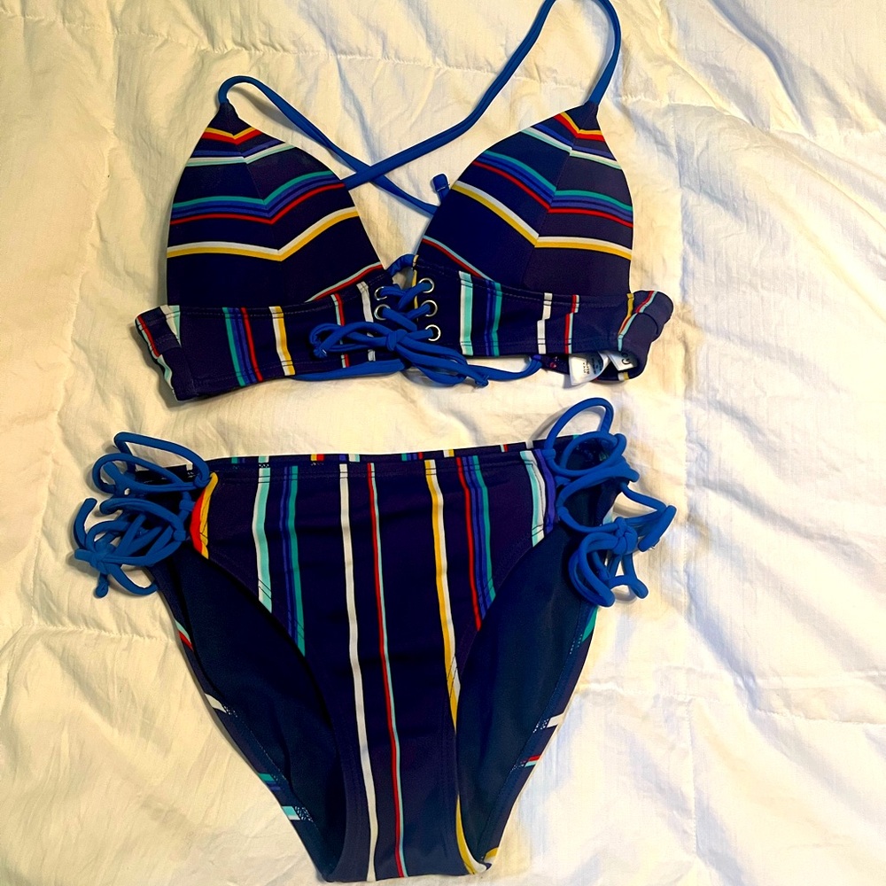Navy blue striped bikini
